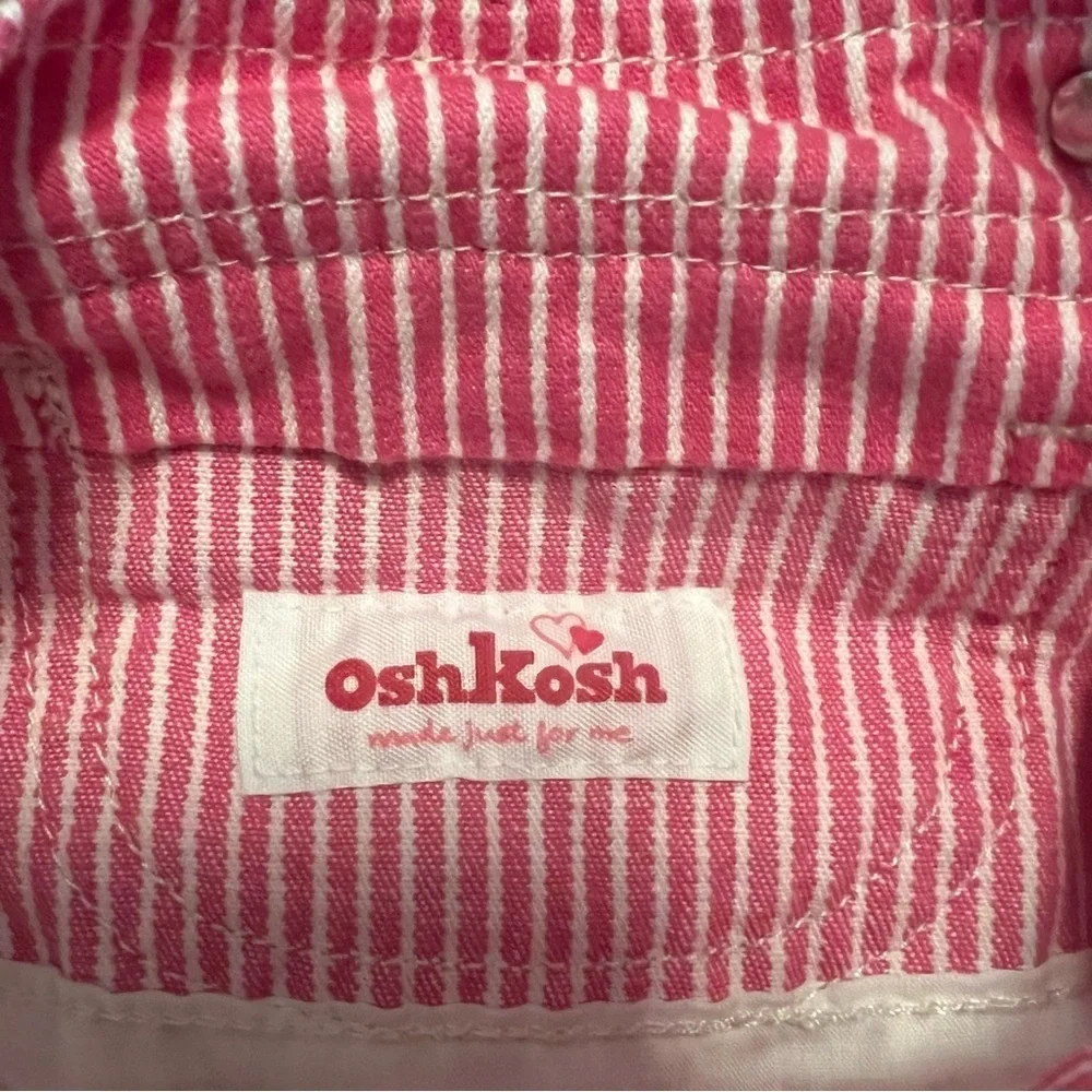 OshKosh B’gosh Pink Striped Baby Overall Dress Embroidered Hearts 9-12 Months
